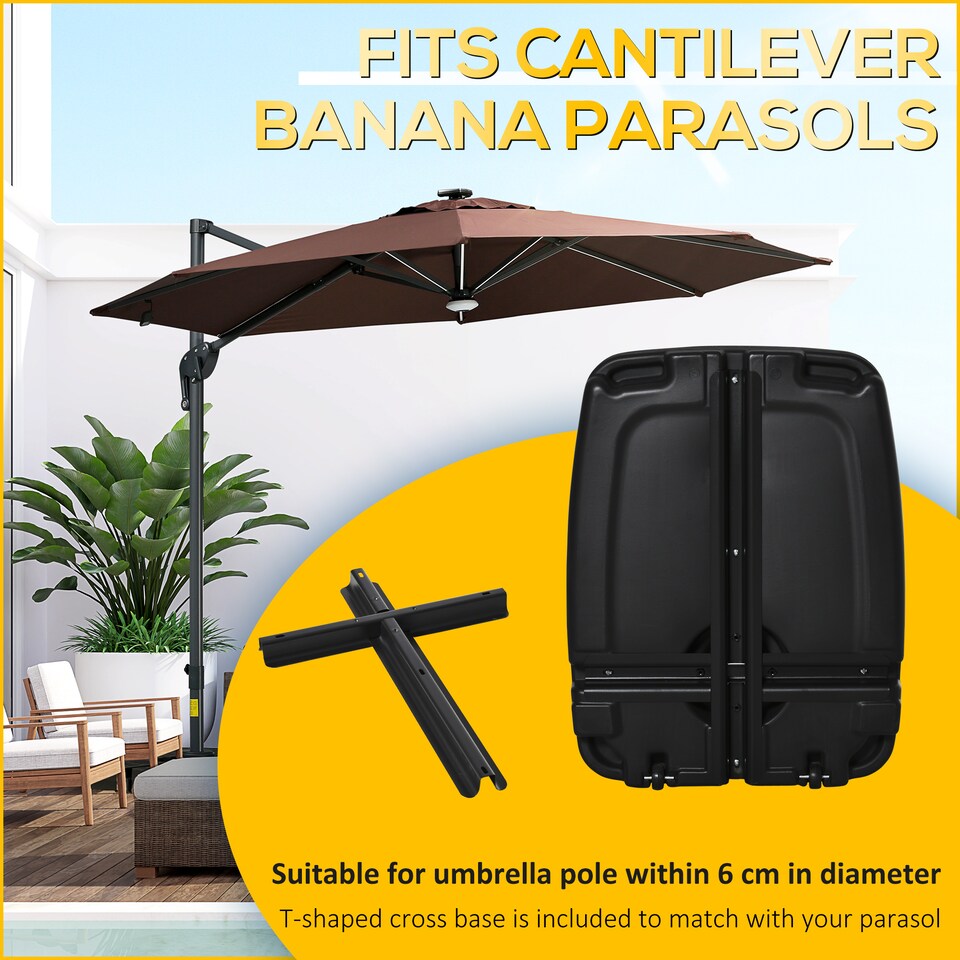 image 1 of Outsunny Parasol Base, Water and Sand Filled, Up to 75kg, Portable Umbrella Stand Weights for Cantilever Banana Parasol with Wheels, Black