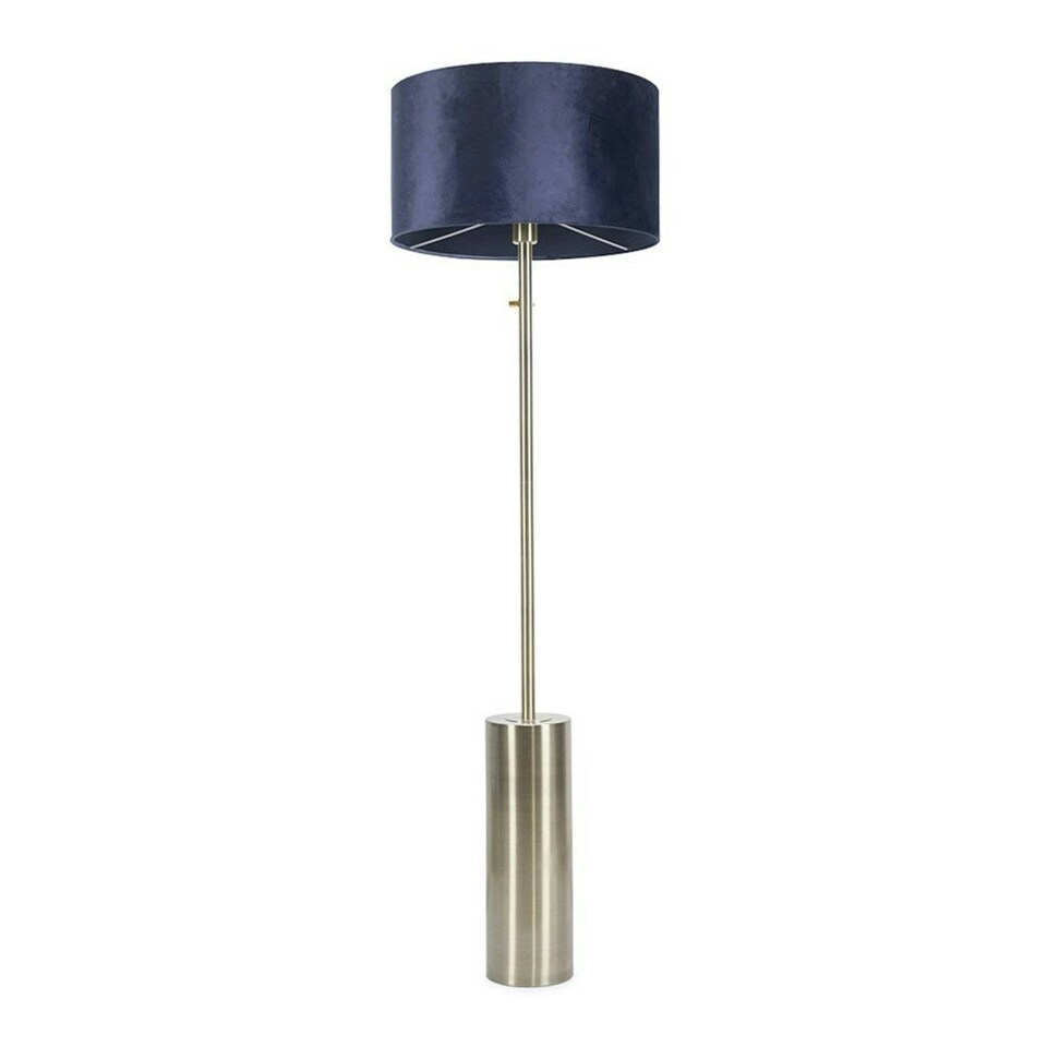 image 1 of ValueLights Lexy Navy Blue Velvet Drum Shade with Antique Brass Dimmable Floor Lamp with LED Bulb Blue