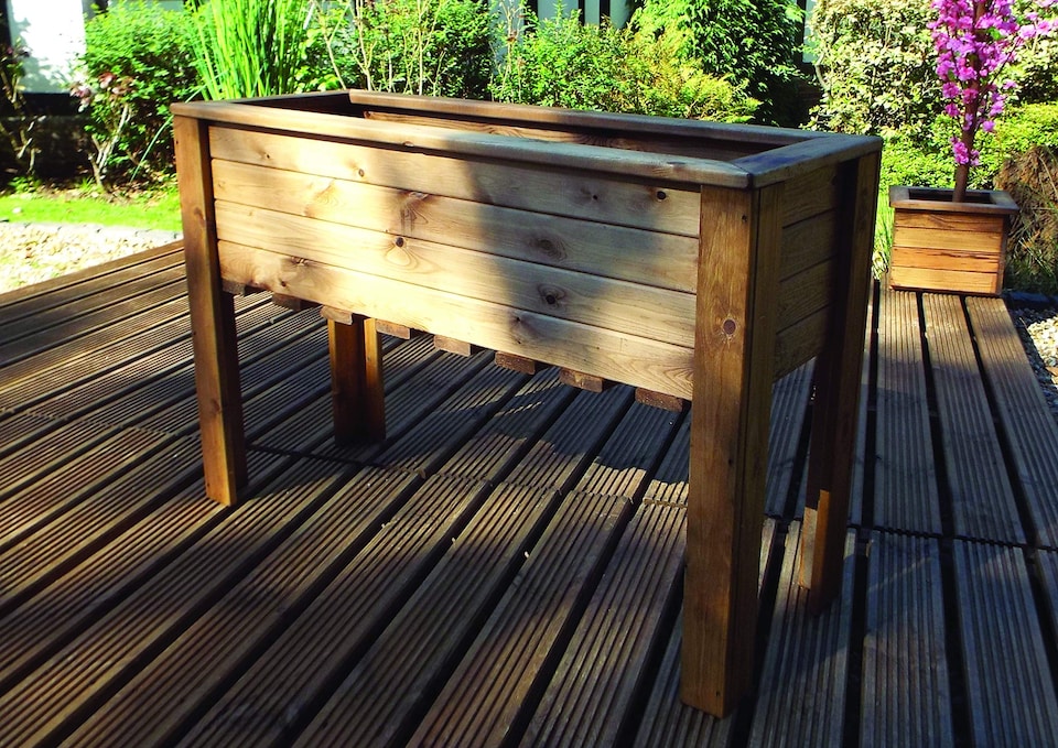 image 1 of Hand Made Rustic Wooden Large Raised Garden Trough / Flower Bed Planter | Brown | Brown