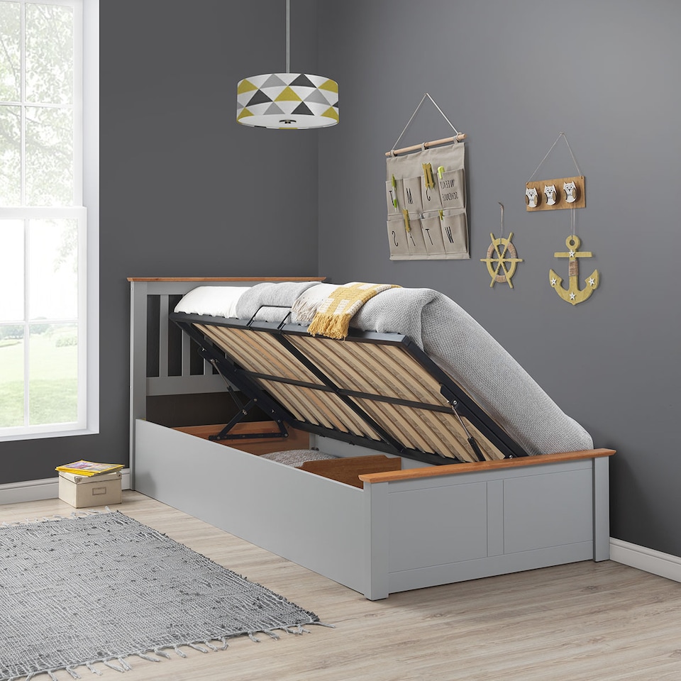 image 1 of Francis Grey Wooden Ottoman Bed And Quartz 1000 Pocket Sprung Mattress Single | Grey