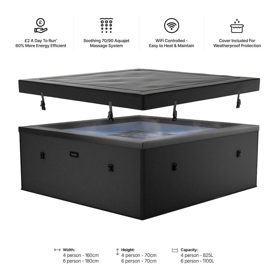 image 1 of Wave Garda 4 Person Eco Foam Hot Tub, Charcoal Black