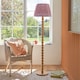 image 3 of Cane Natural Bamboo Floor Lamp with Coral Pink Fabric Ripple Shade 40cm E27