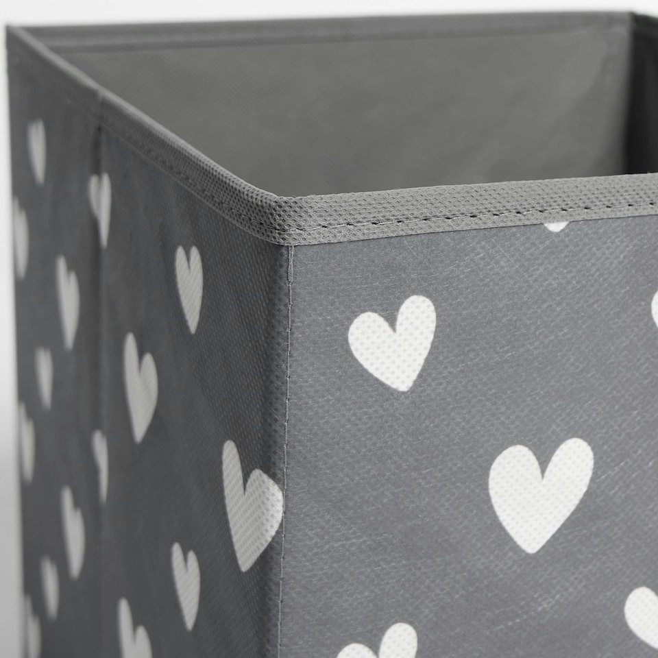 image 1 of OHS 4 Pack Folding Storage Hearts Print Cubes Space Saving Home Bedroom Clothes Toy Organiser Grey