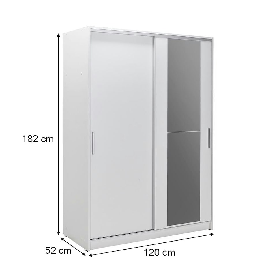 image 1 of Adore Matt White Sliding 2 Door Wardrobe 120cm with Mirror White