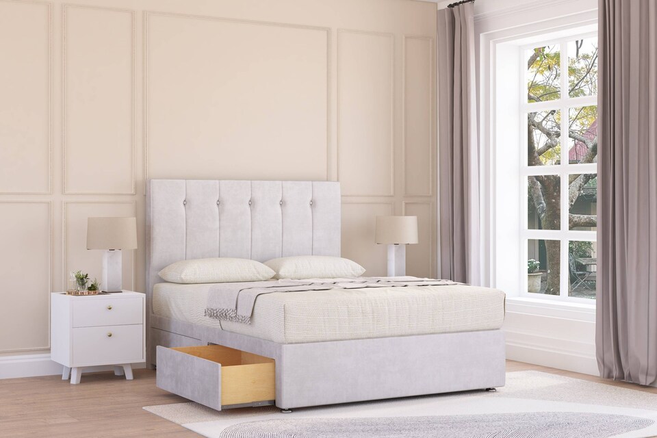 image 1 of Sloomy Highbury Silver Plush Divan Bed Base No Drawers With 26 Inch Strutted Headboard | Silver | Silver | Single | 1