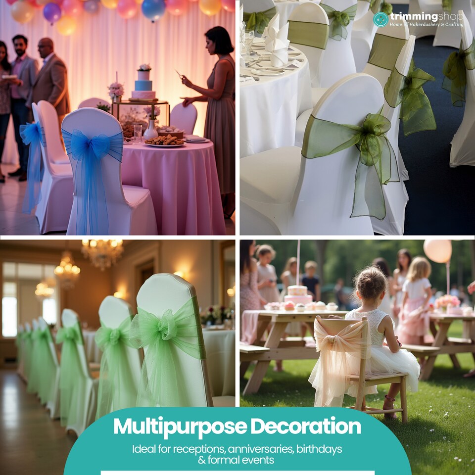 image 1 of 17 x 280cm Organza Chair Sashes, Sheer Sash Ties - 1pc