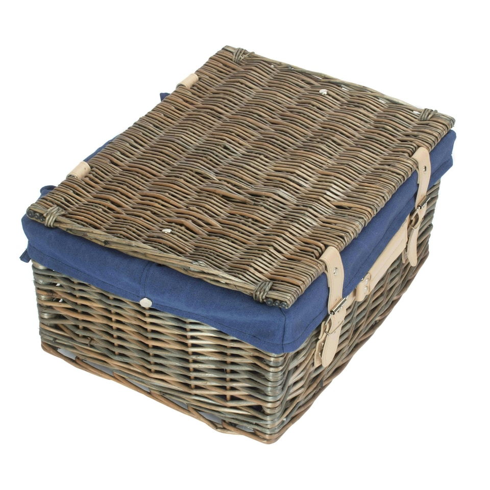 image 1 of 41cm Antique Wash Wicker Picnic Basket with Lining Blue | Blue | One Size