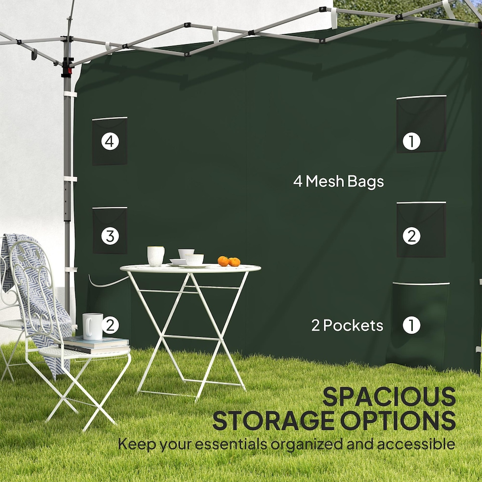 image 1 of Outsunny Gazebo Side Panel, Canopy Sidewall Panel with 4 Mesh Bags and 2 Storage Pockets for 3 x 3 m Straight Leg Pop Up Gazebos, 1 Pack Sidewall Only, Green