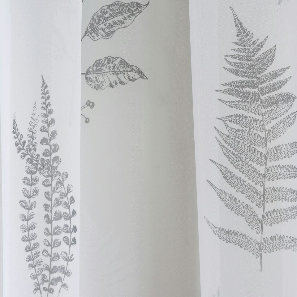 image 1 of Pair of Bracken Grey Leaf Print Voile Panels 137 cm (54 inch) Rod Pocket Panels for Bedroom and Living Room