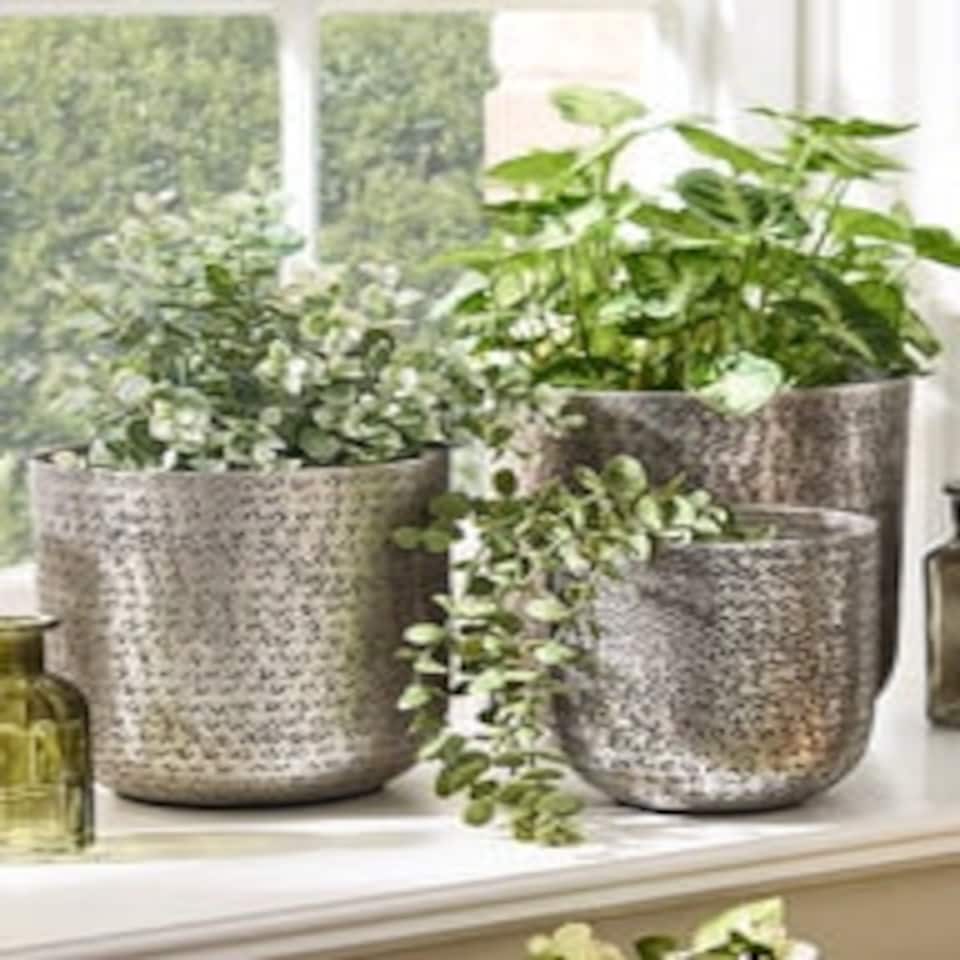 image 1 of Zaio Hammered Metal Planters Silver