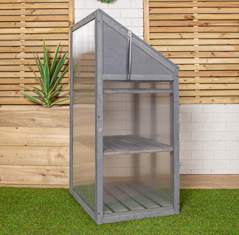 image 1 of Samuel Alexander Wooden Mini Greenhouse Cold Frame - Small Greenhouse Grey H120 x W69 x D49cm