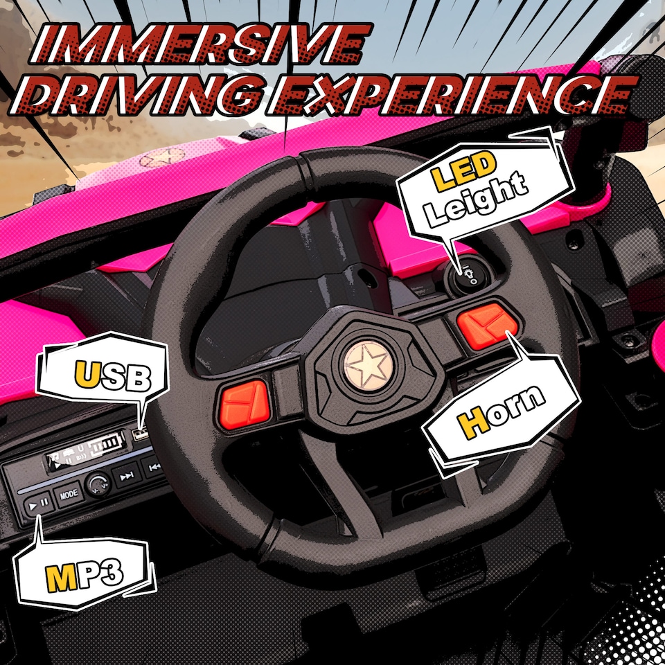 image 1 of AIYAPLAY 12V Kids Ride On Car, Electric Car for Kids UTV with Remote Control, Slow Start, Suspension System, LED Lights, Music, USB Port, for Boys Girls 3-5 Years | Pink