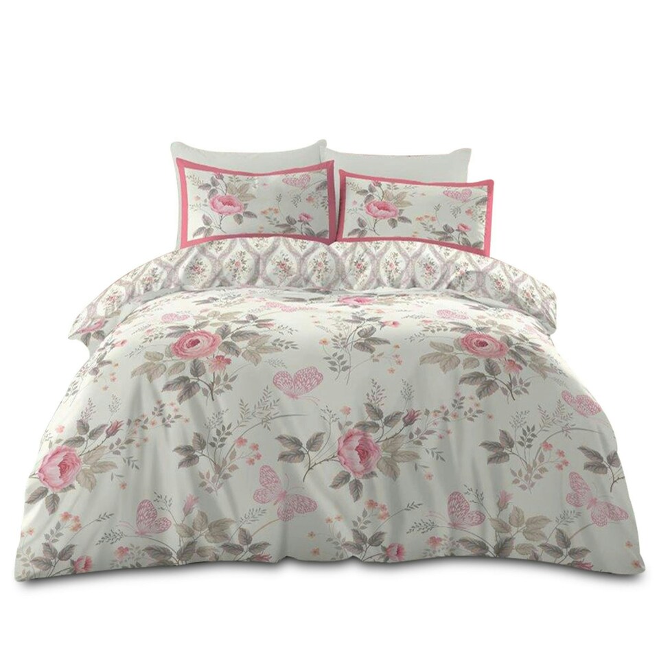 image 1 of VELVETIO Pandora Complete Duvet Cover Set with Fitted Sheet Printed Bedding Quilt Cream | King