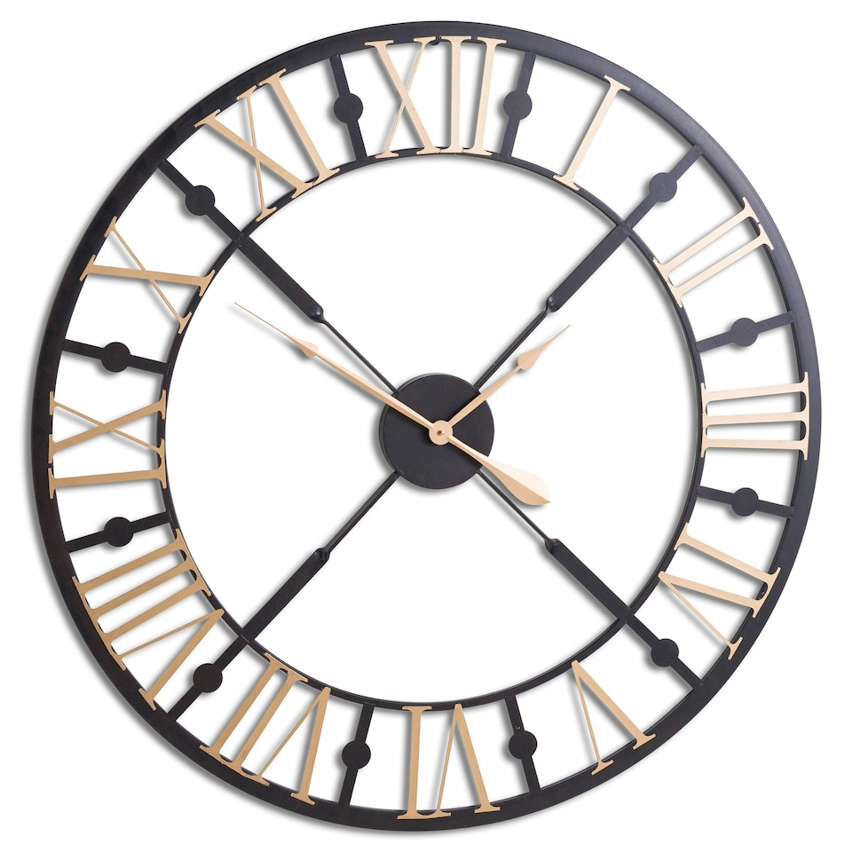 Hill Interiors Skeleton Wall Clock - Black/Gold - One Size