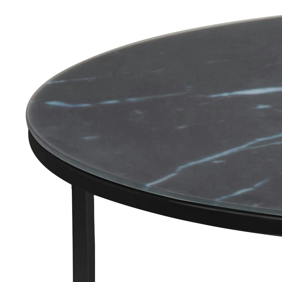 image 1 of Alisma Round Coffee Table with Black Marble Effect Glass Top & Black Legs