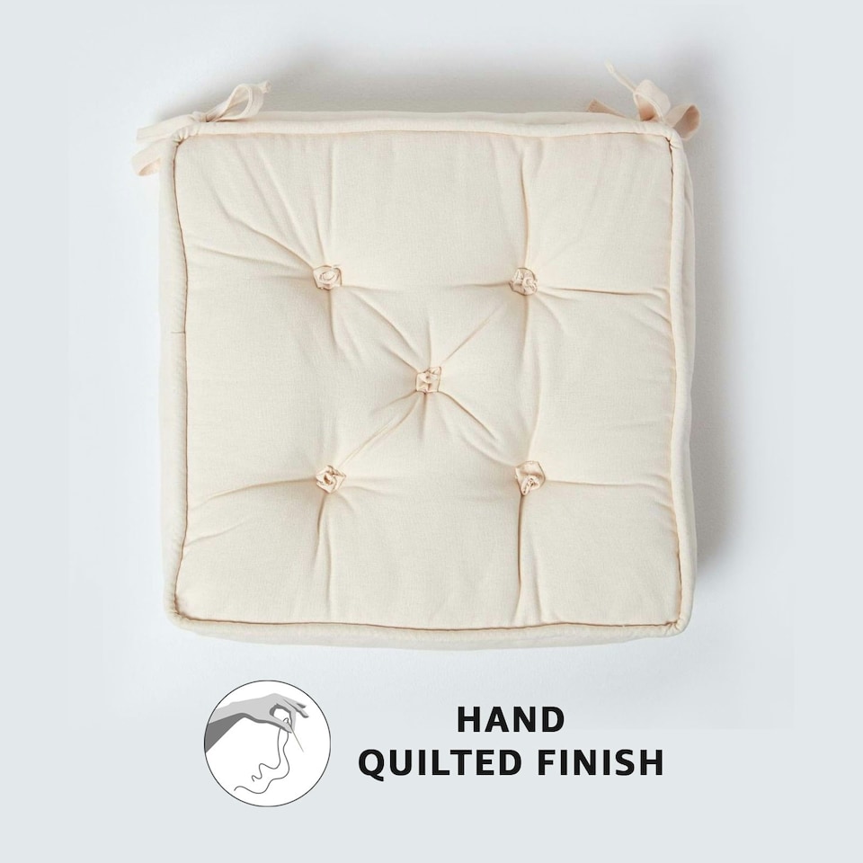 image 1 of Homescapes Cream Cotton Dining Chair Booster Cushion Cream