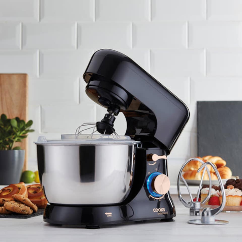 image 1 of Cooks Professional 1000W Stand Mixer with 4.5L Mixing Bowl & 8 Speeds | Black | Black & Rose Gold