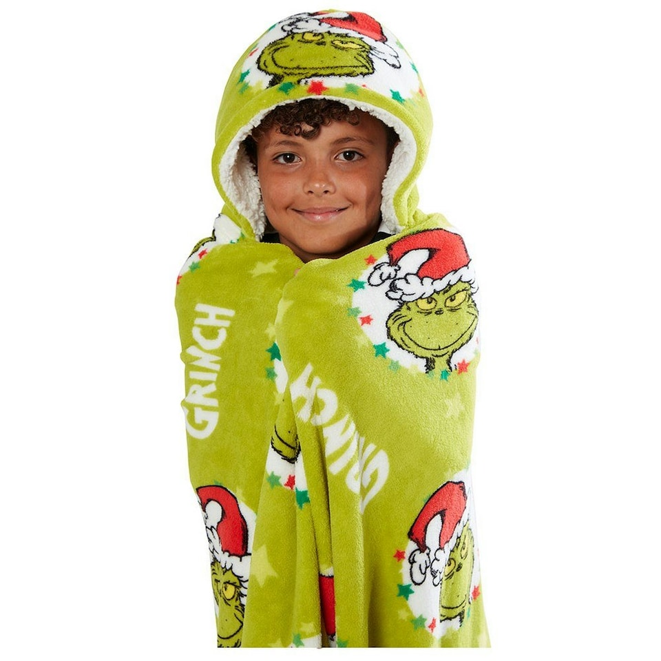 image 1 of The Grinch Childrens/Kids Hoodie Blanket - Green/Red/White - One Size Green