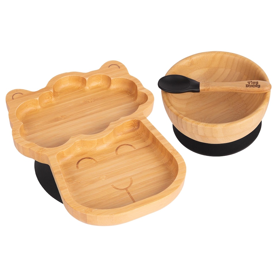 image 1 of Tiny Dining Children's Bamboo Suction Llama Dinner Set - Black
