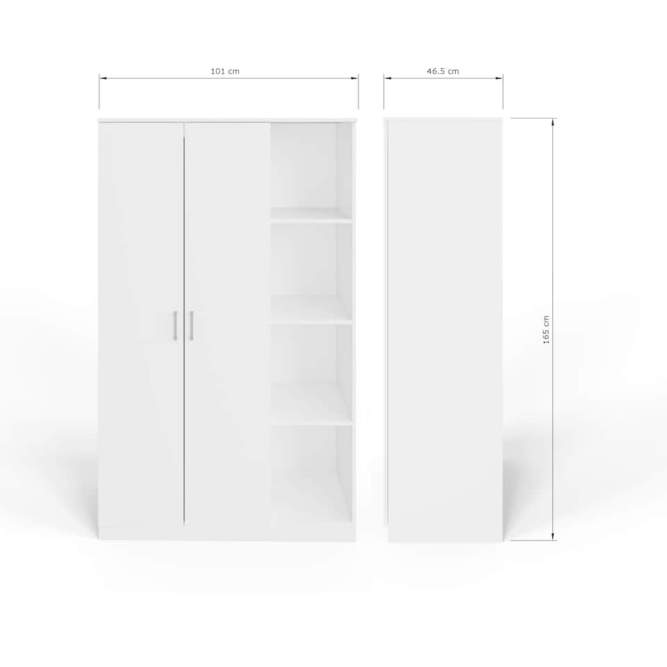 image 1 of Bailey 2 Door 4 Shelf Wardrobe | White | White