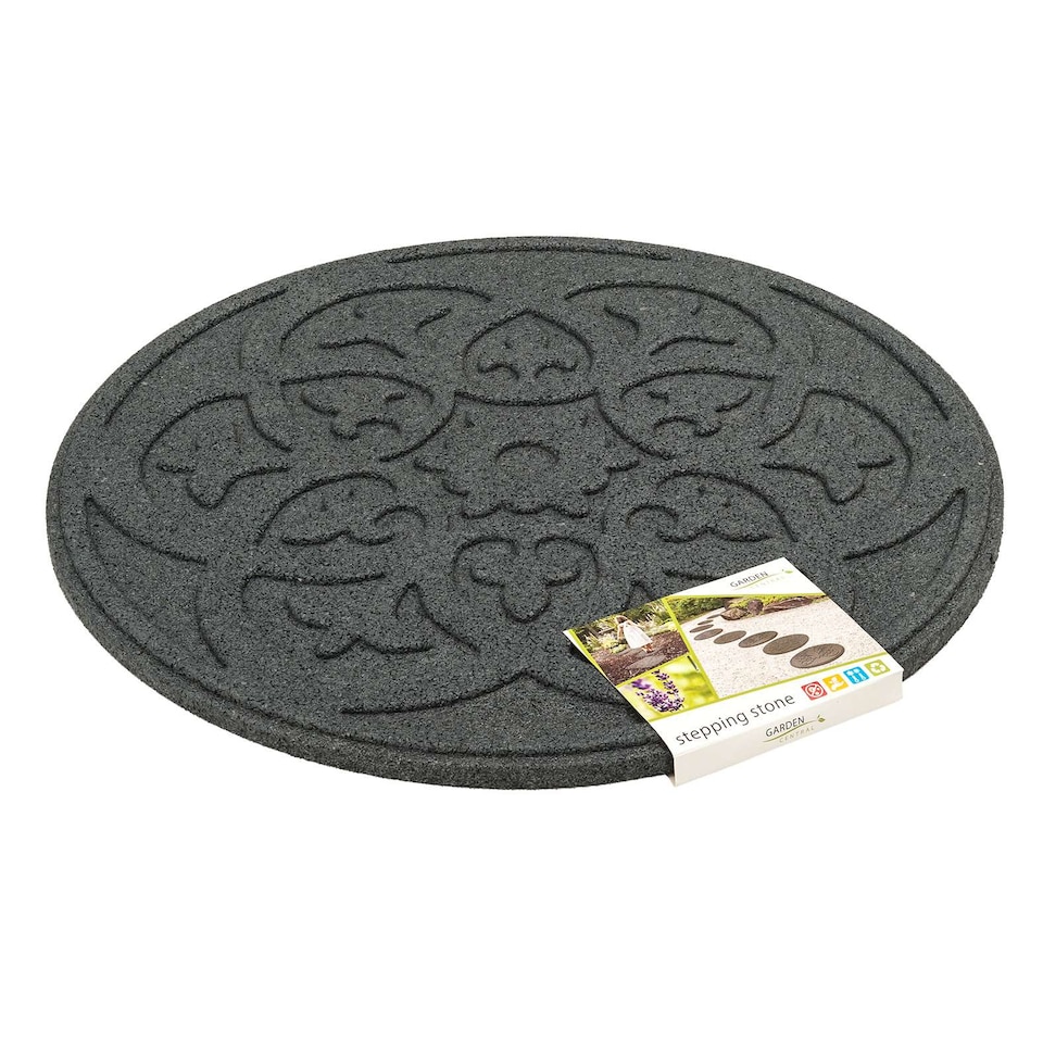 image 1 of Nicoman Round Grey Scroll Stepping Stone - Pack of 4 | Grey | Grey | Pack of 4