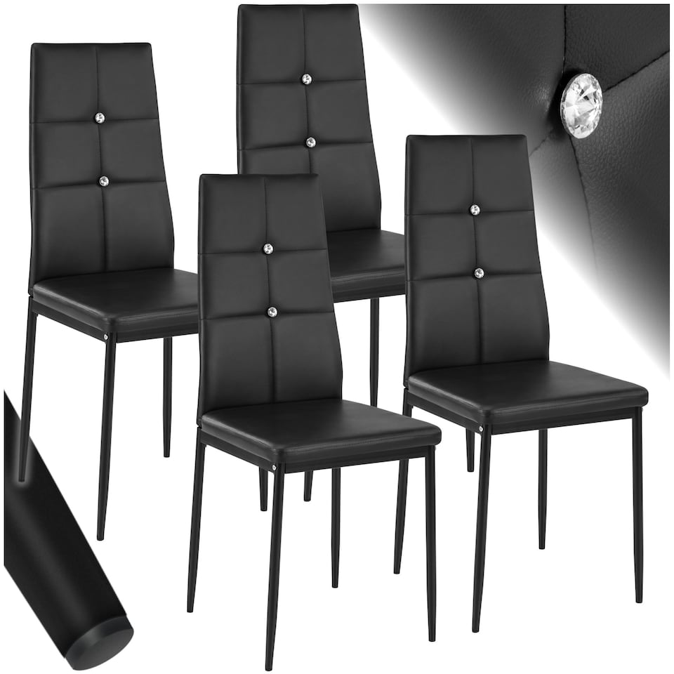 image 1 of Dining Chair Set - high backrest, slim steel legs & rhinestone highlights - Set of 4 Black