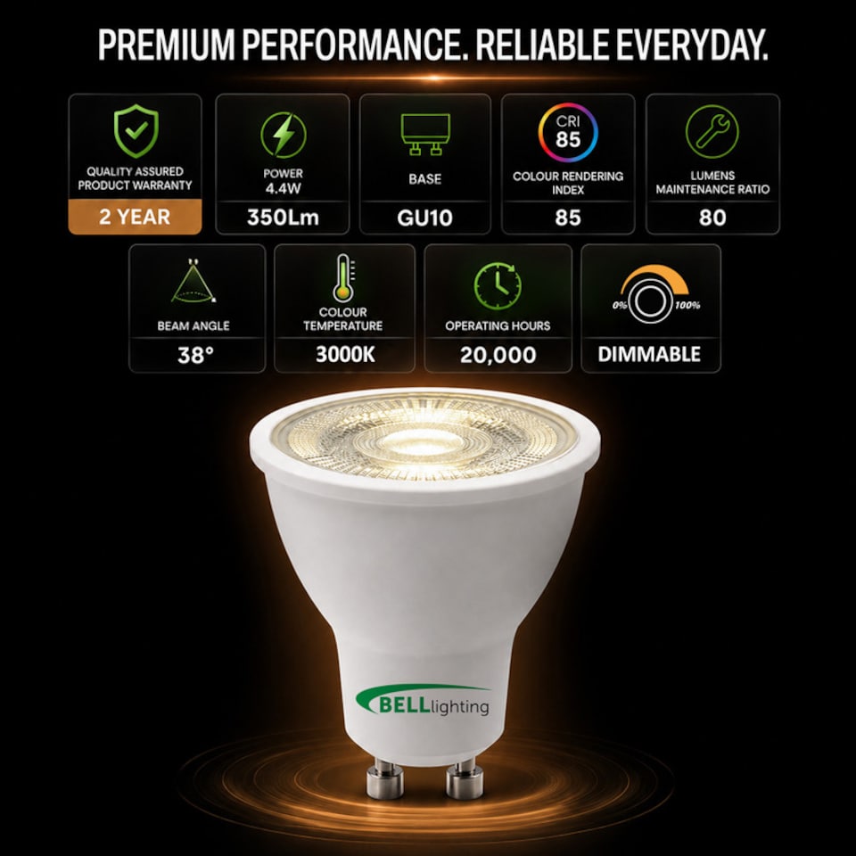 image 1 of BELL Lighting GU10 Dimmable LED Spotlight arm White 3000K 4.4W Light Bubs