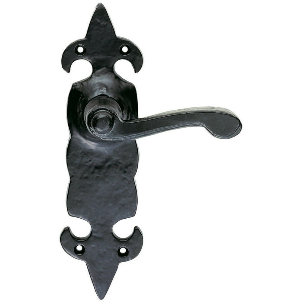 Loops PAIR Forged Scroll Lever Handle on Latch Backplate 206 x 57mm Black Antique