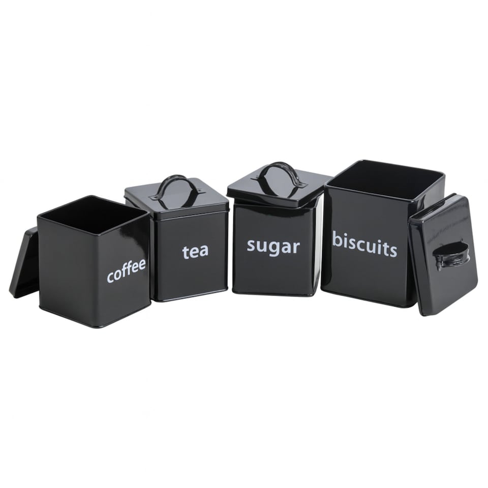 image 1 of 5pc Black Kitchen Canister Set Bread Biscuits Tea Sugar Coffee | Black