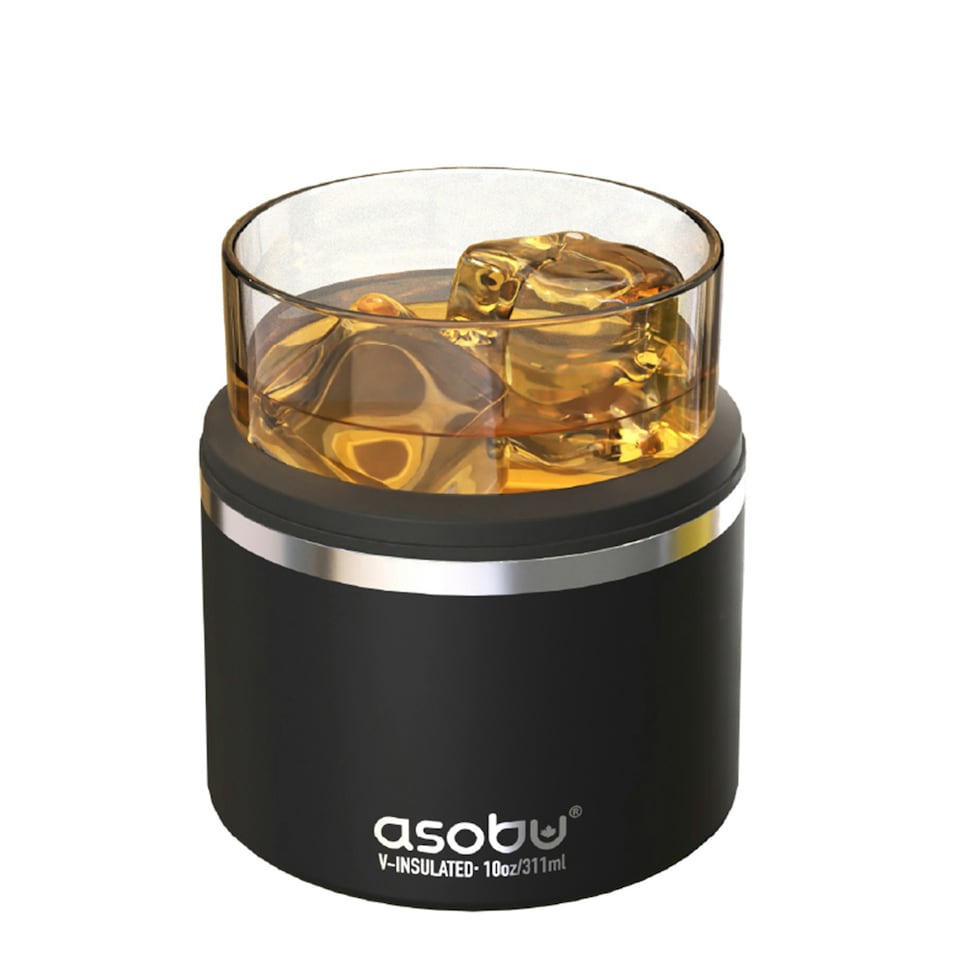 image 1 of Asobu Whiskey Glass with Insulated Stainless Steel Sleeve 311ml Black