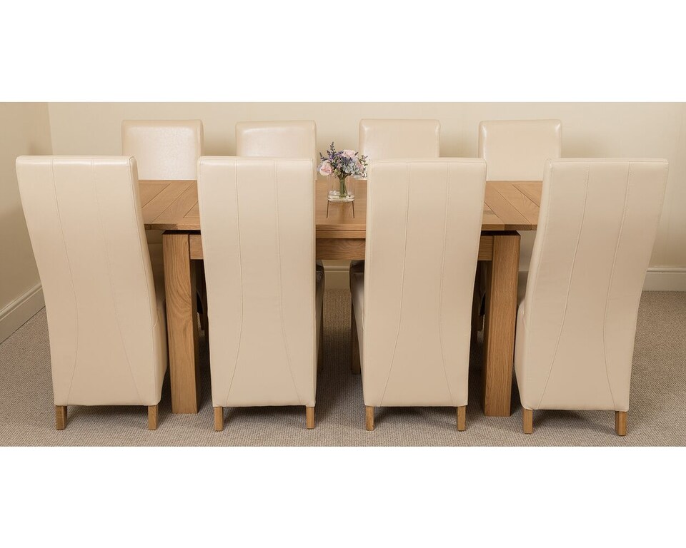 image 1 of Richmond 140-220cm Oak Extending Dining Table and 8 Lola Leather Chairs | Cream | Cream