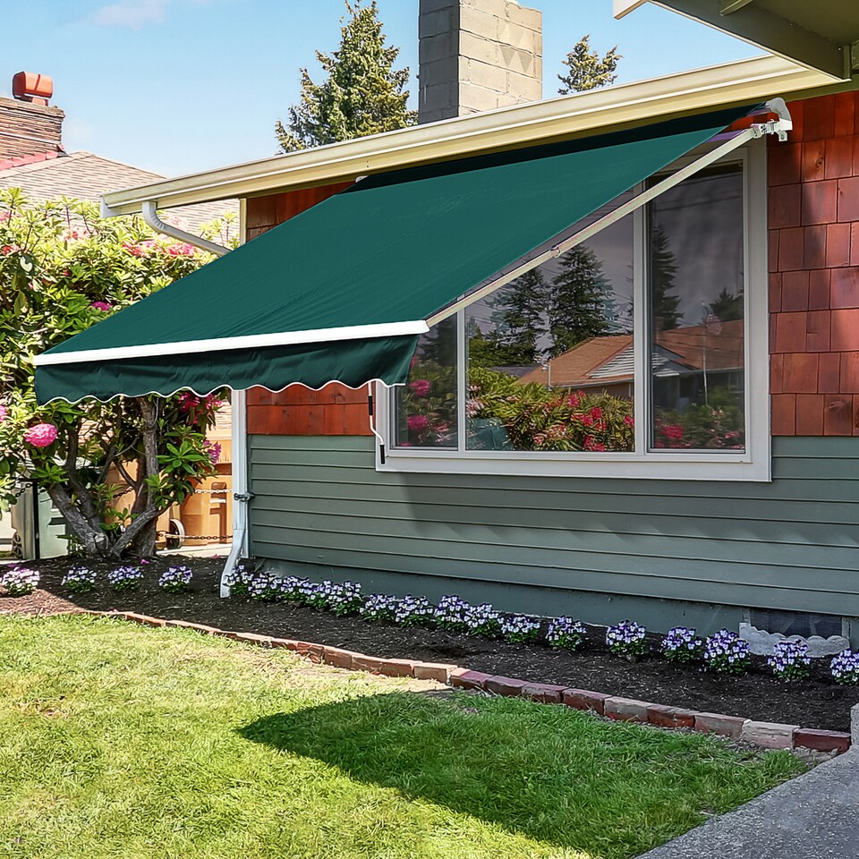 image 1 of Outsunny Garden Sun Shade Canopy Retractable Awning, 3.5 x 2.5m, Dark Green | Green | 1