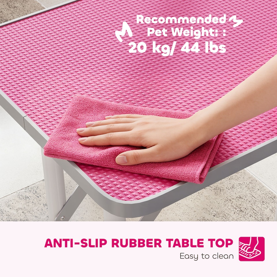 image 1 of PawHut Foldable Dog Grooming Table Adjustable Arm for Small Dogs 81x49x80 cm | Pink | Pink | 81 x 48.5 x 80 cm