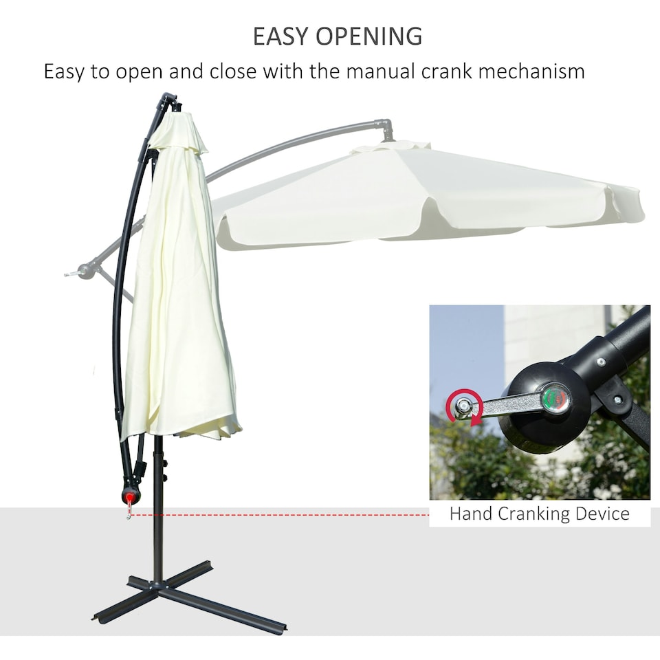 image 1 of Outsunny 2.7m Garden Cantilever Banana Parasol Sun Shade w/ Crank, Cream White
