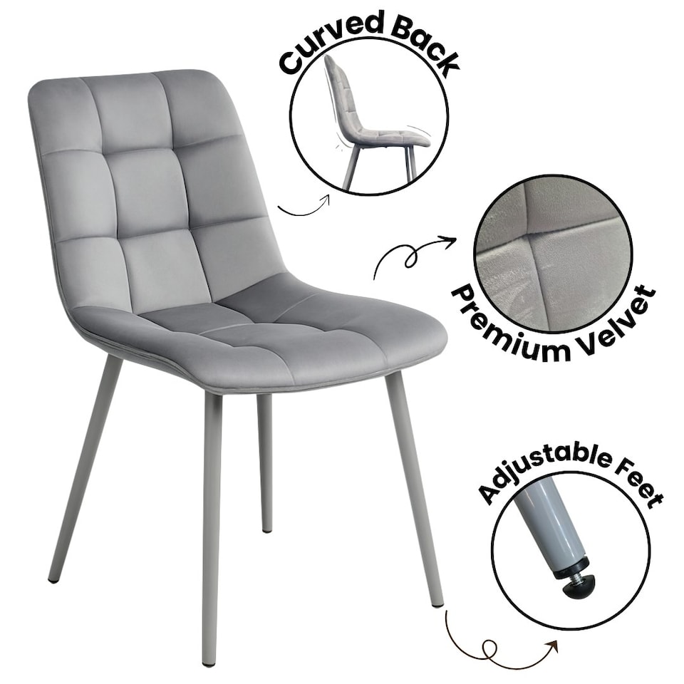 image 1 of Dining Table with 4 Grey Velvet Chairs Stone Grey Effect Wood Table Set for Dining Room Grey
