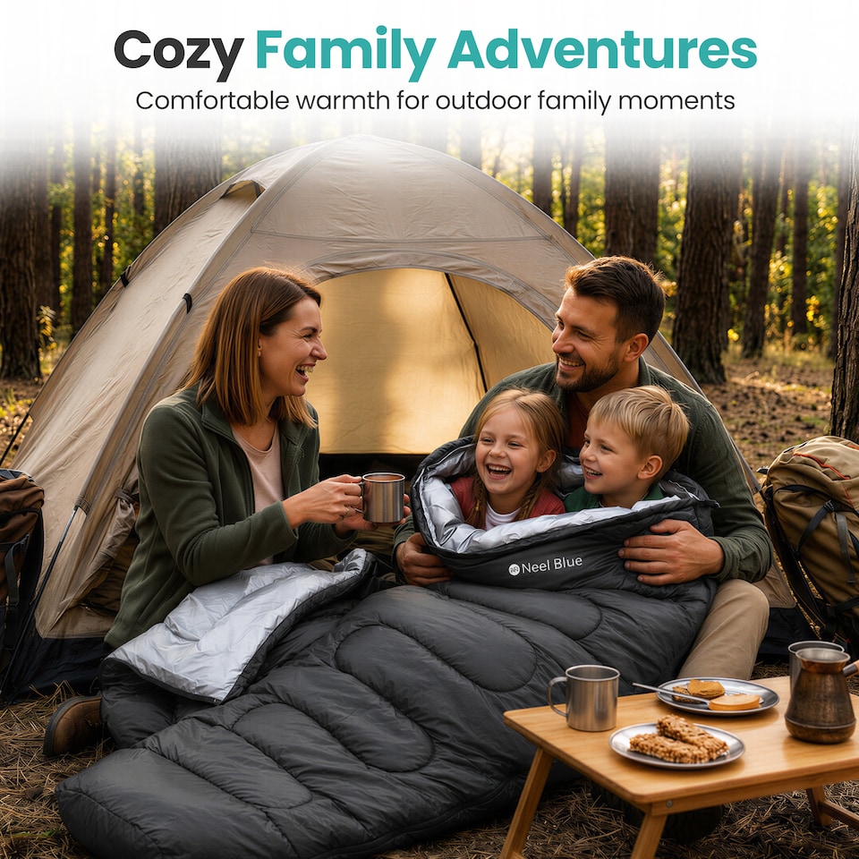 image 1 of 350GSM Mummy Waterproof Sleeping Bag with Hood, 6ft Adults - 3-4 Season