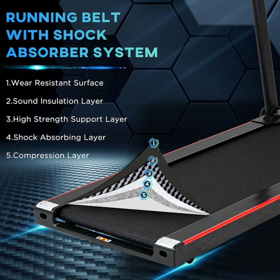 image 1 of HOMCOM Electric Folding Treadmill w/ Wheels, Safety Button and LED Monitor