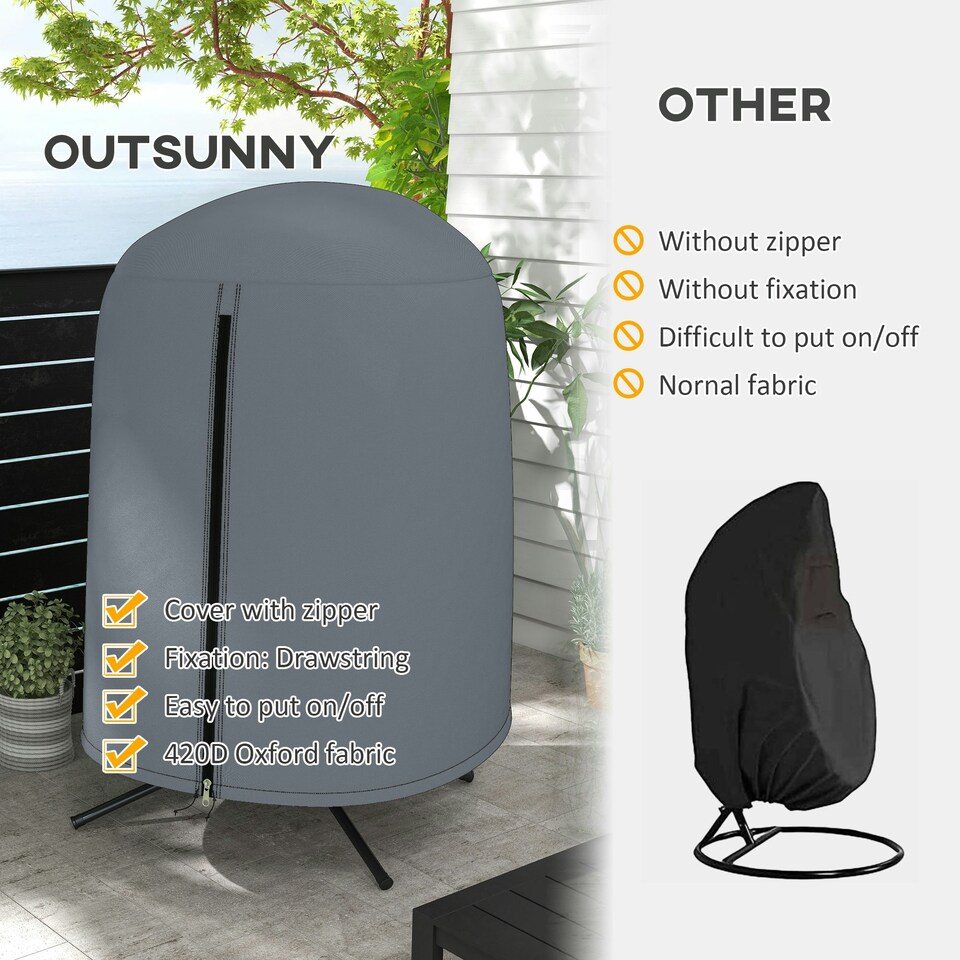 image 1 of Outsunny Hanging Egg Chair Cover Garden Swing Chair Cover Waterproof, Black Grey