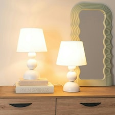 ValueLights Winnie Pair of Cream Fabric Shade Stacked Touch Table Lamps