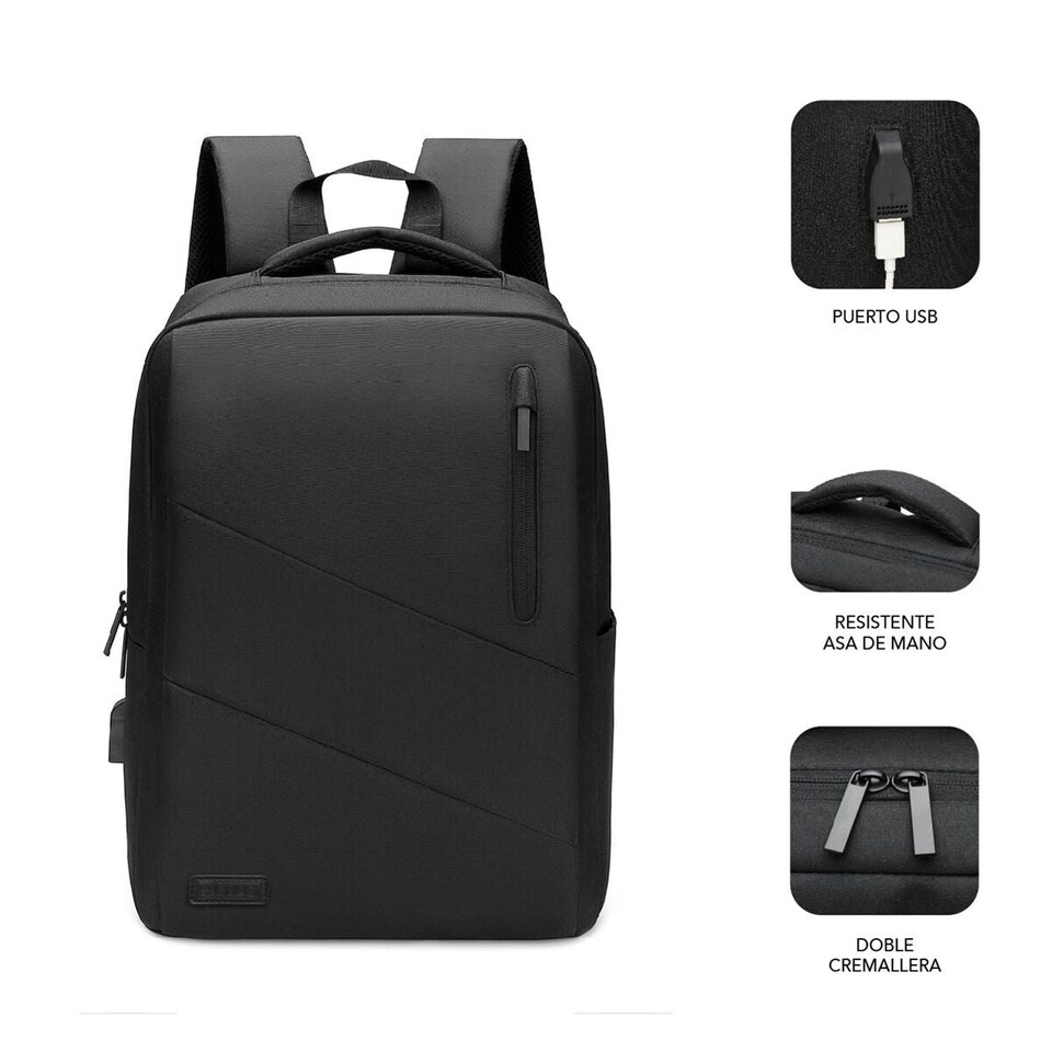 image 1 of Rucksack with Power Bank and Tablet and Laptop Compartment Subblim Oxford N/A | Black | One Size