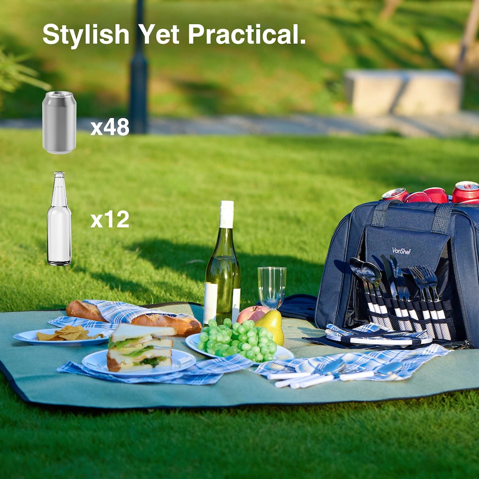 image 1 of VonShef Navy Picnic Holdall Extra Large with Dining Set Blue | 6 Person