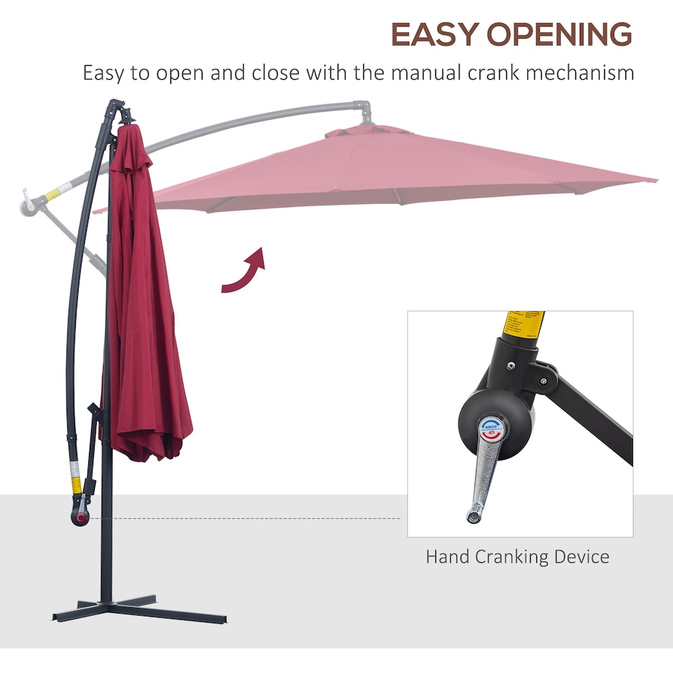 image 1 of Outsunny 3(m) Garden Banana Parasol Cantilever Umbrella, Wine Red