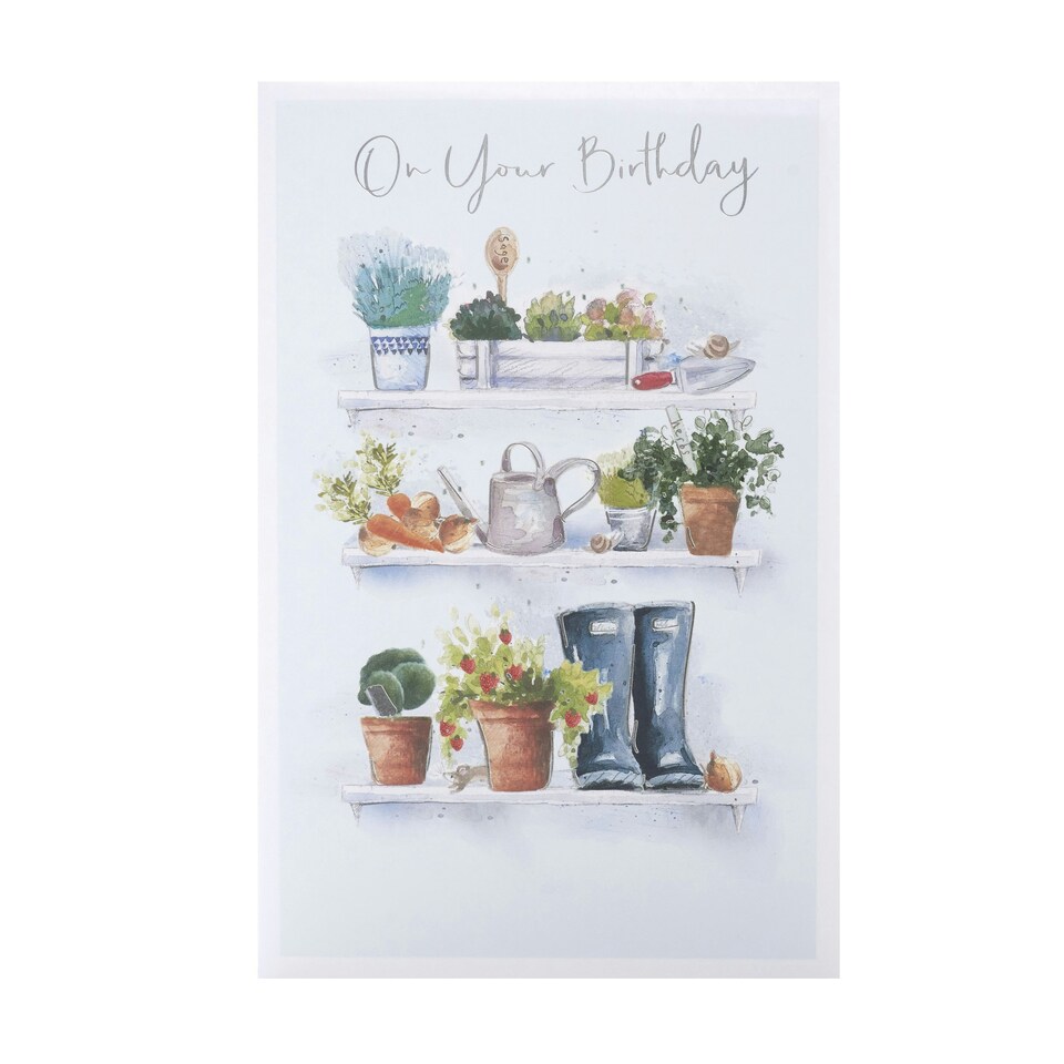 image 1 of Birthday Card - Garden Shed Shelves