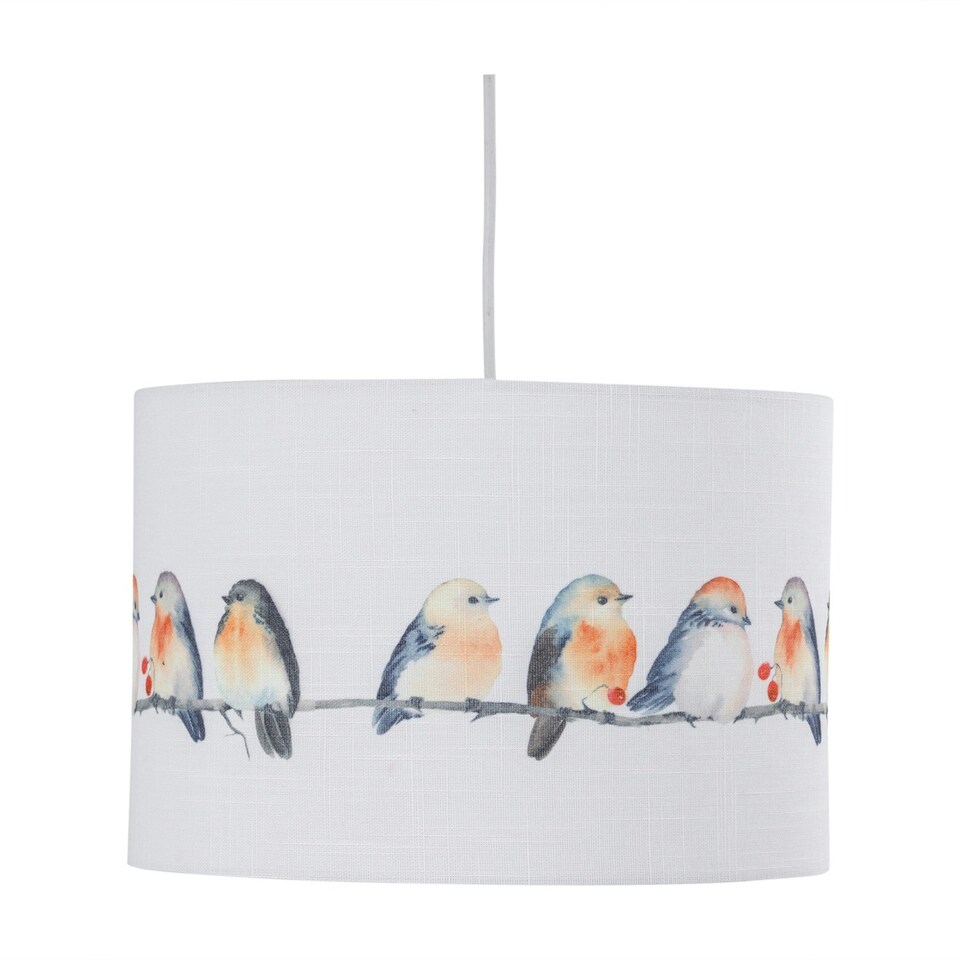image 1 of First Choice Lighting Set of 2 Branch Bird Print Linen Easy Fit 30cm Pendant Shades Multi