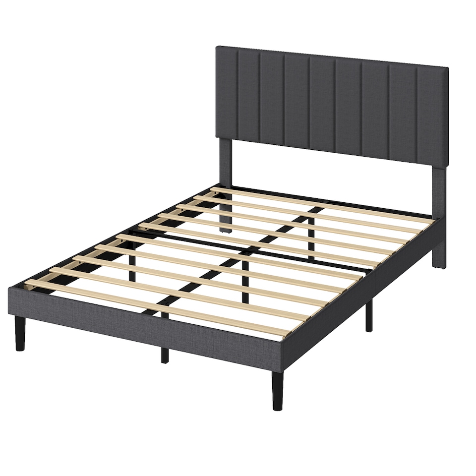image 1 of Levede King Bed Frame Linen Fabric Upholstered Soft Foam Headboard Wooden Slat | Grey | King | King