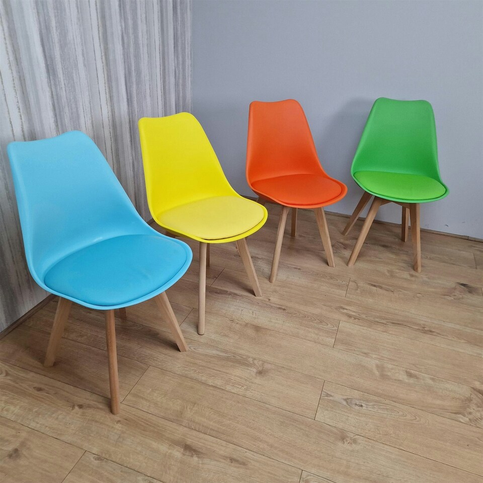 image 1 of Dining Chairs Set of 4 Four Colourful Mixed Leather Kitchen Table Yellow