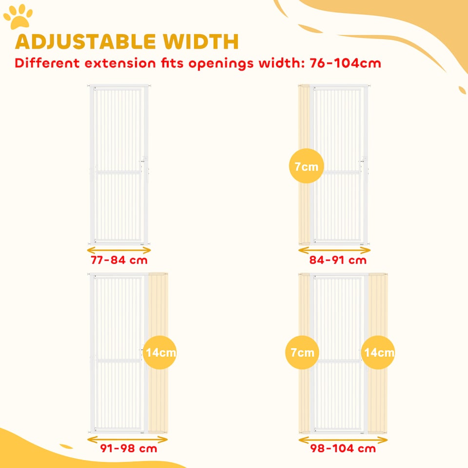 image 1 of PawHut 180cm Extra Tall Pet Gate Cat Gate with Narrow Gap, 77-104cm Wide