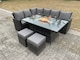 image 5 of Fimous High Back Rattan Garden Furniture Sets Gas Fire Pit Dining Table Set Gas Heater Left Corner Sofa Small Footstools 8 Seater
