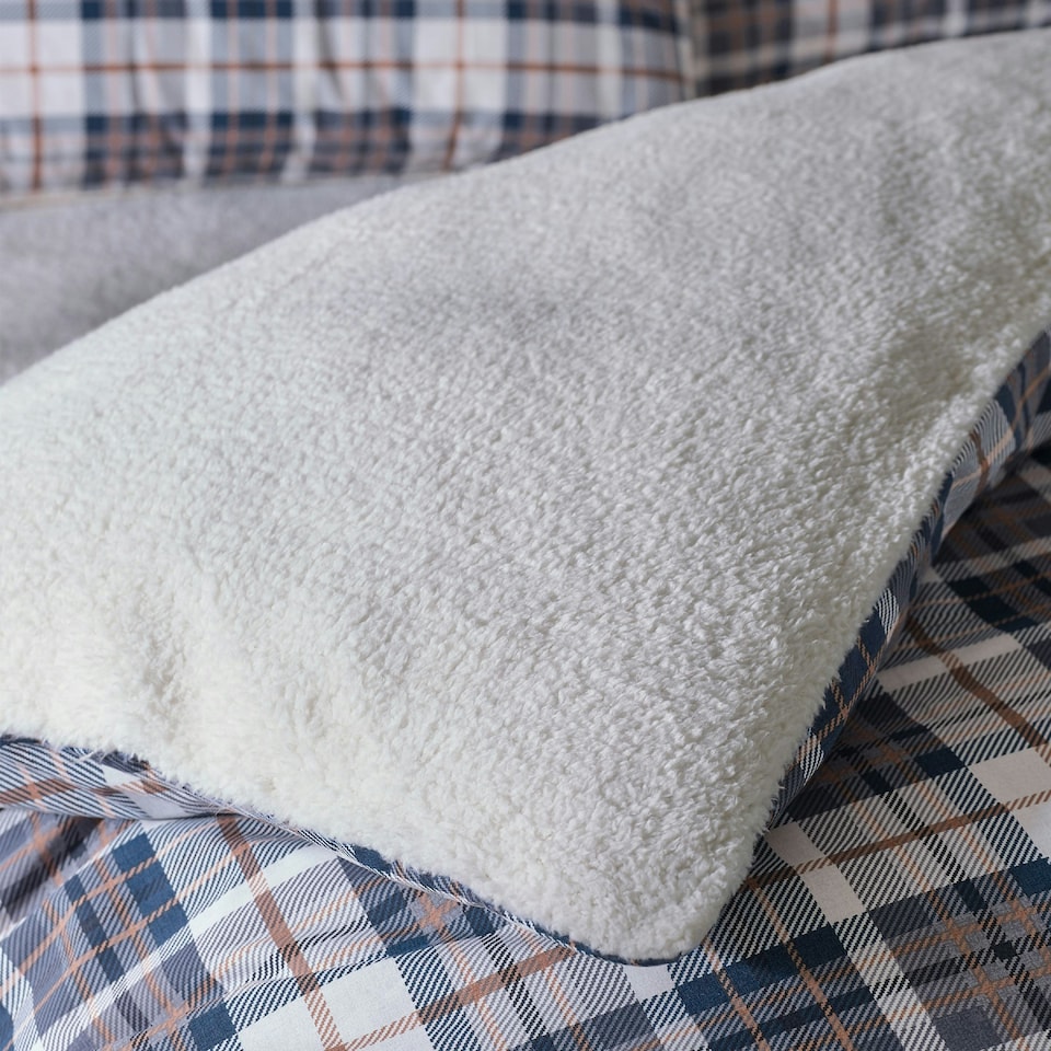 image 1 of Catherine Lansfield Cosy Sherpa Check Duvet Cover Set Grey (Copy) | Blue | Navy Blue | King