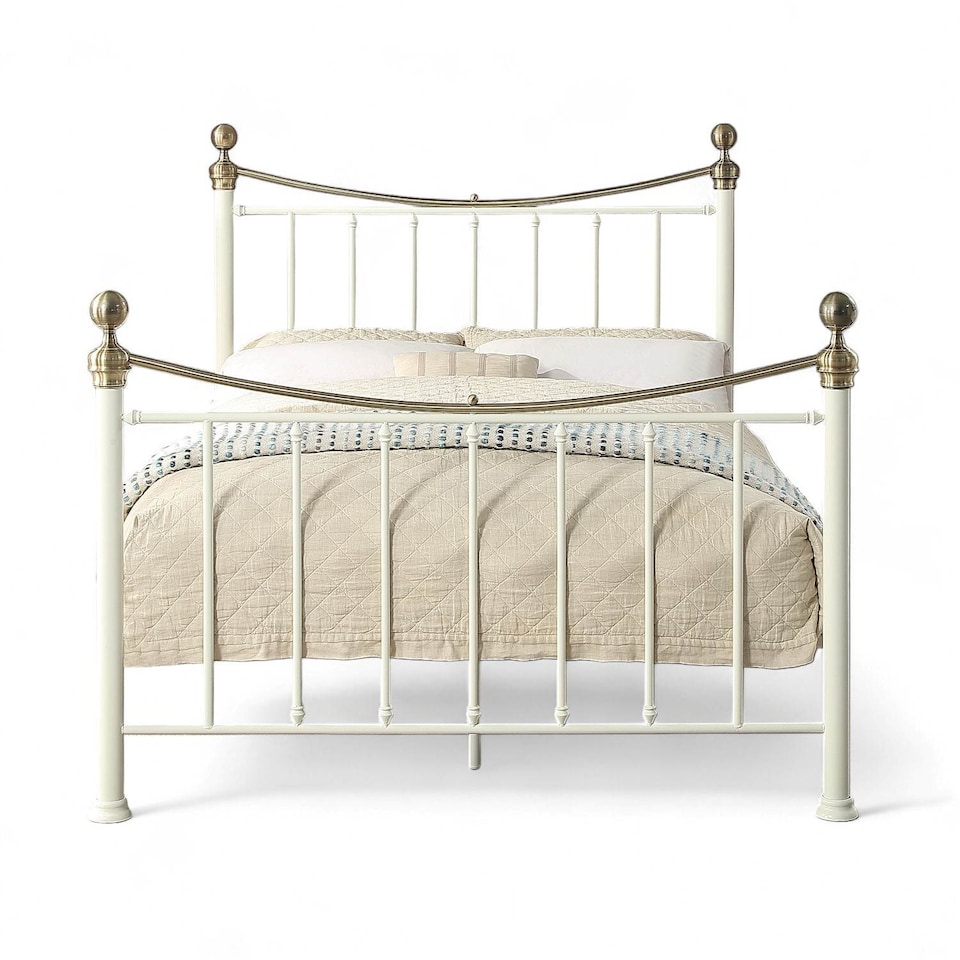 image 1 of Hampstead Traditional Style Metal Bed Frame | White | White & Brass | King